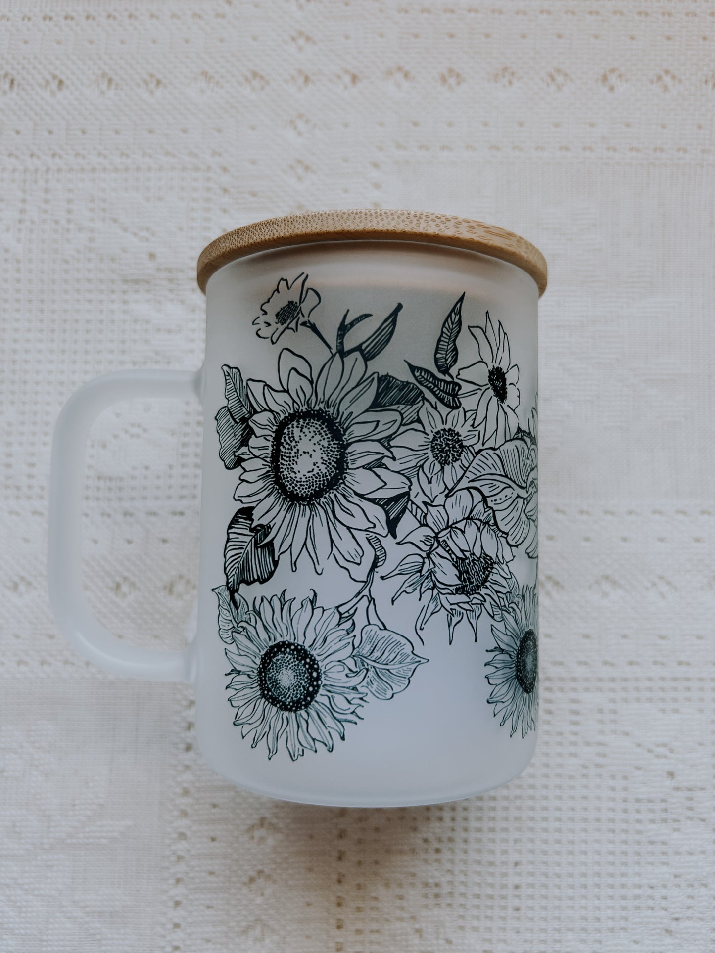 B&W Sunflower Frosted Glass Mug